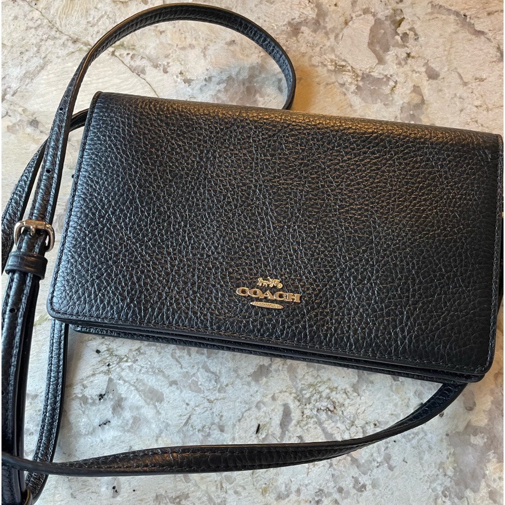 Genuine Coach Black Leather Crossbody/Clutch Purse